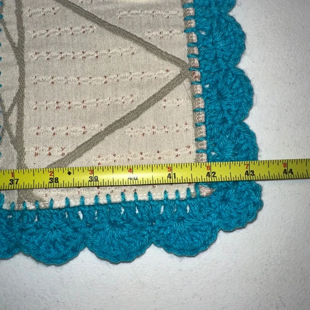 Handmade Patchwork Quilt Turquoise Crochet Border Eclectic Floral 62x43
